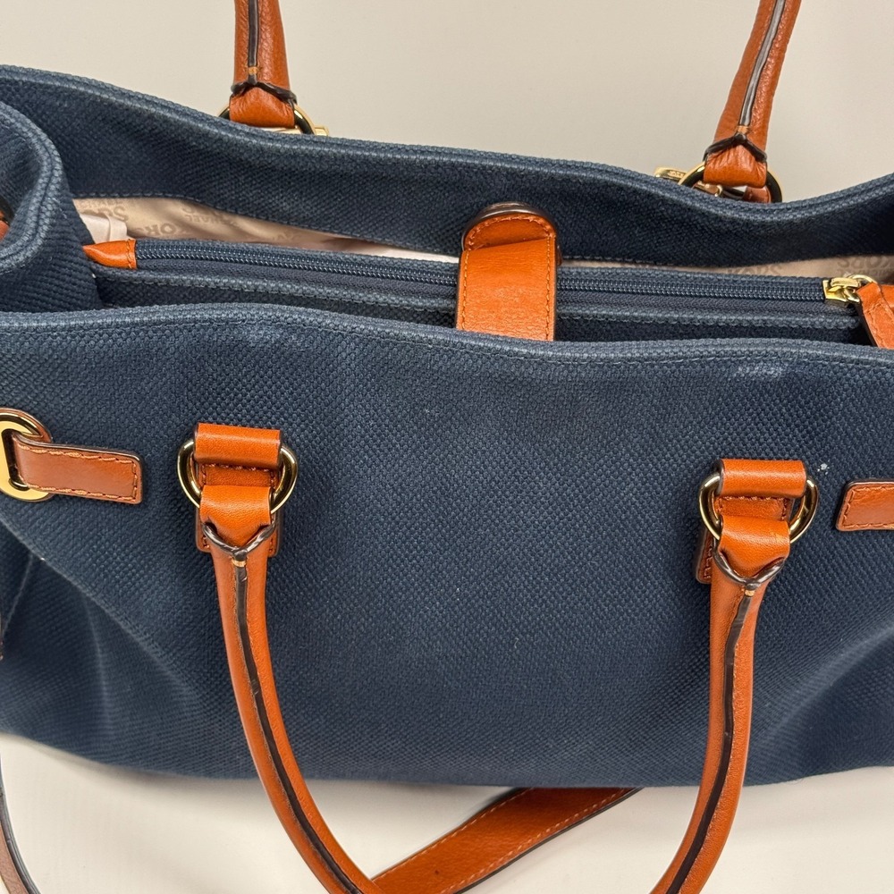 Michael Kors Hamilton Satchel Blue Canvas Medium Magnetic Snap Shoulder Bag - Picture 4 of 9
